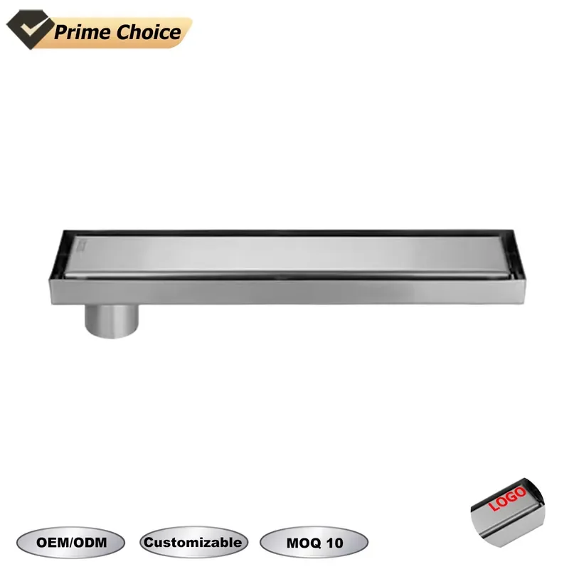 for Modern Stainless Steel 304 316 Linear Floor Drain Polished Rectangular Bathroom Insertion High Flow Offset Side Outlet