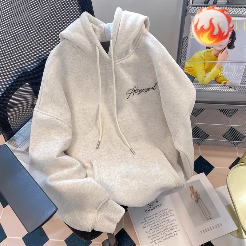 

Oversize Letter Print Plush Hoodie Men Women Autumn Winter 2025 New Cotton Loose Casual Pullover Y2K Tops Men Warm Sweatshirt