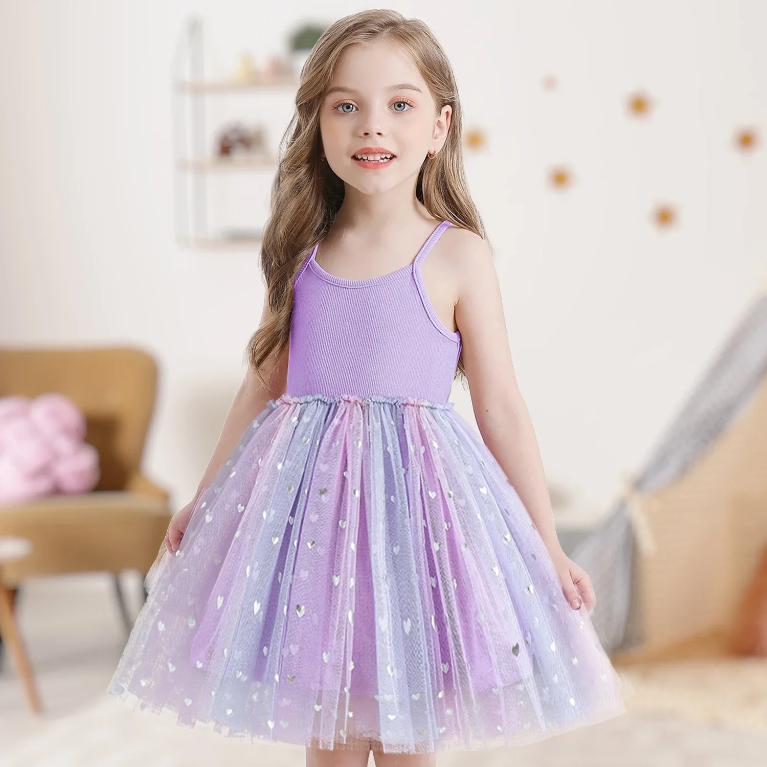 Toddler Girls Party Dresses Sequin Solid Color Baby Clothes Princess Birthday Tulle Dress 2024 New Summer Dress for Girls 1-5Yrs