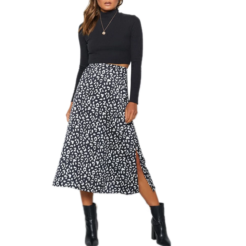 Ladies Fashion Skirt Leopard Print High Waist Slim Fit Comfortable Breathable Skin-Friendly Summer Party Commuter A-Line Skirt