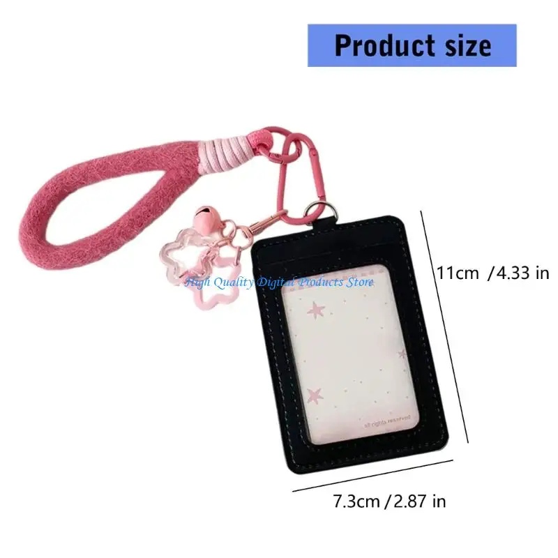 U2JE Double Layer Clear Card Protector Case with Adjustable Lanyard Waterproof PU Leather Photo Card Cover For School Office