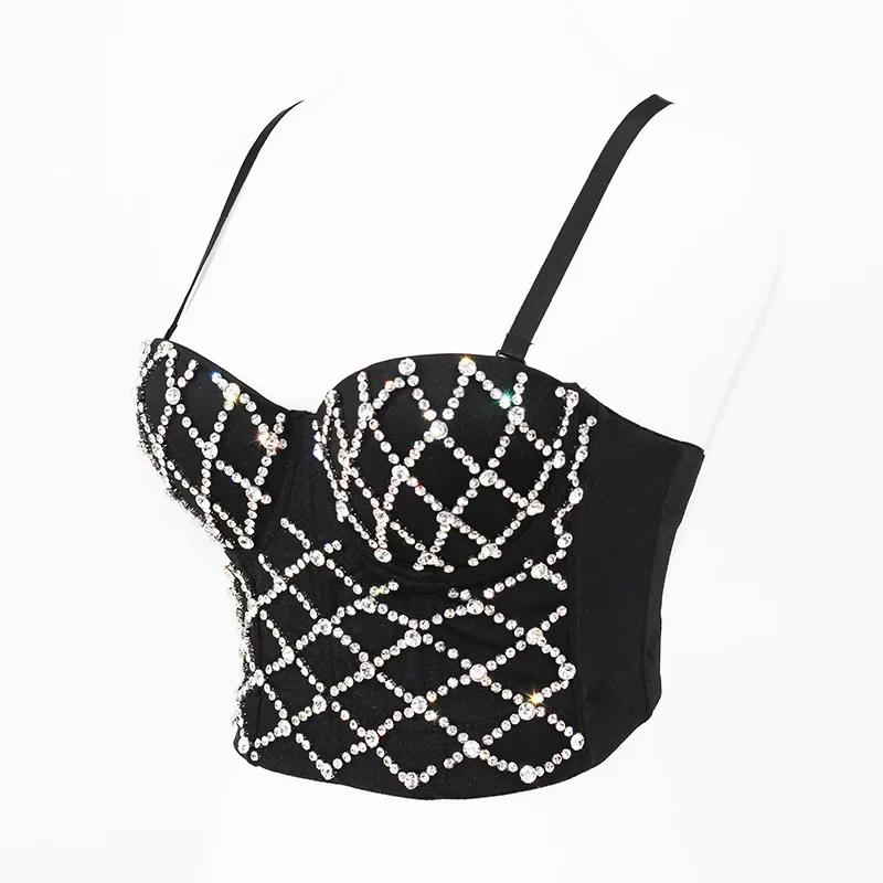 Heavy Beading Fishbone Shaping Corset Gathering Bright Diamonds Outside The Wear Bra Nightclub Sprinkle Bar Stage Halter Suit