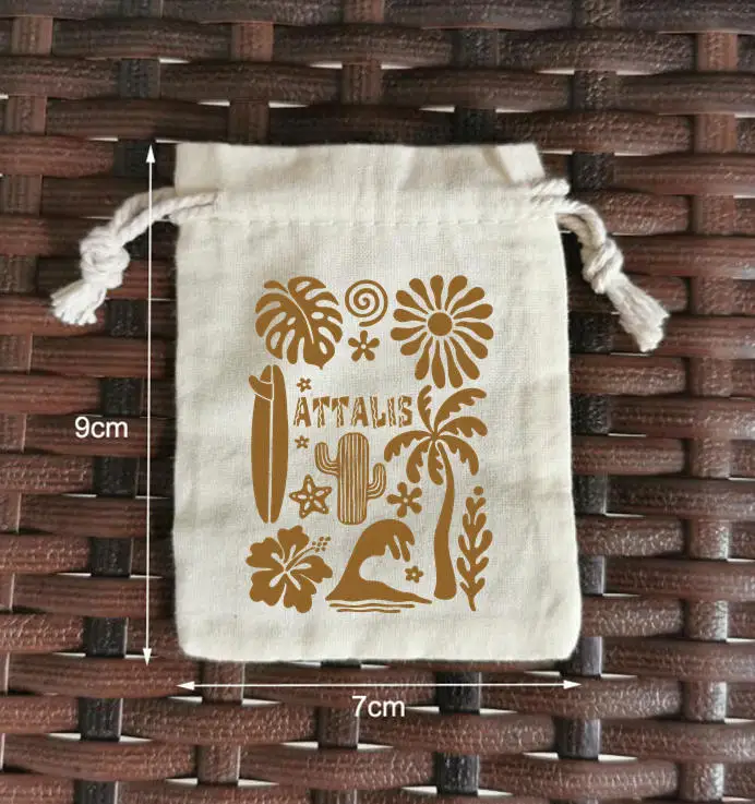 300 Pieces (100pcs for each logo) 7x9cm Natural Cotton Bags Drawstring Gift Pouches Screen Printed With 3 Logos