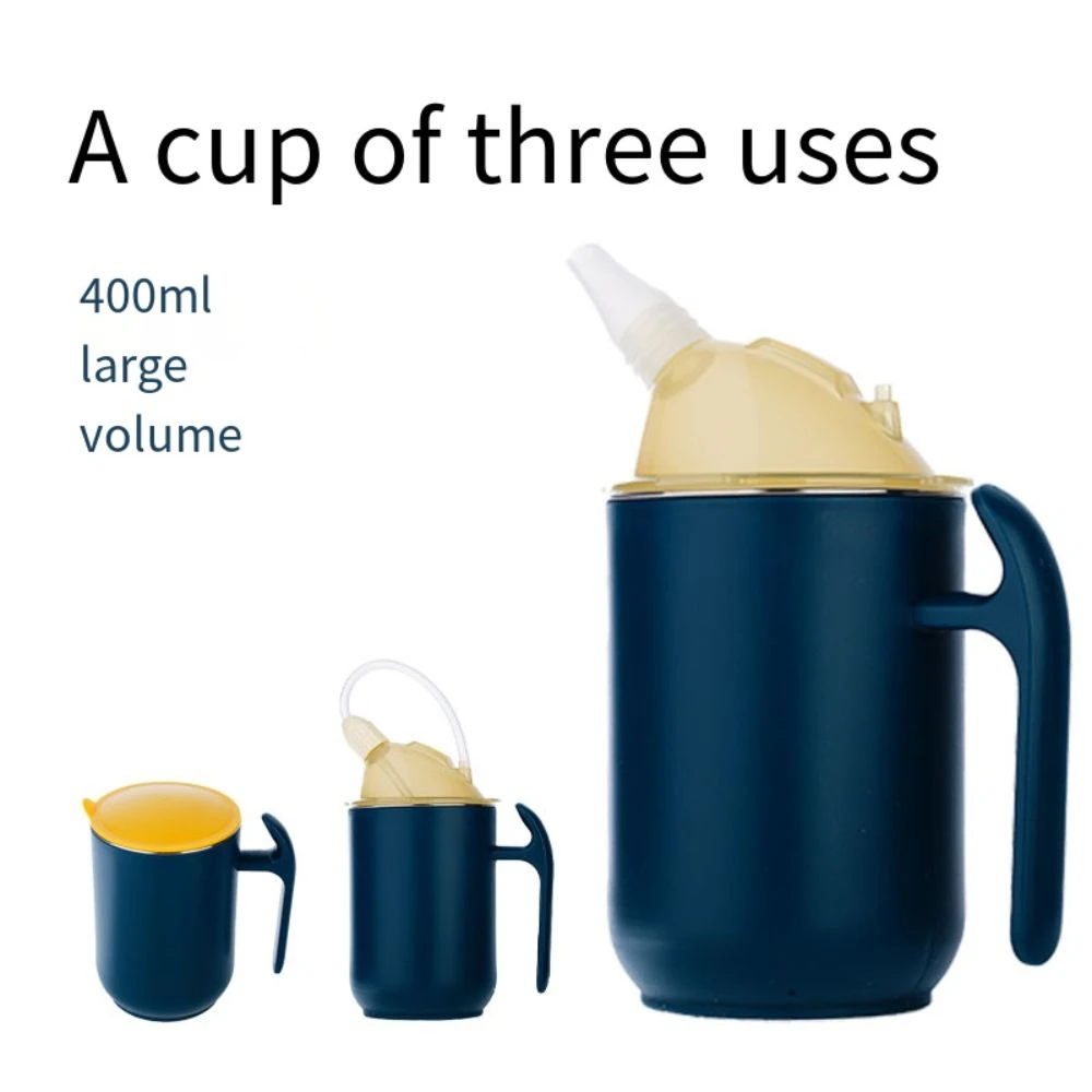 Spill Proof Adult Sippy Cups with Straw 400ml Elderly Drinking Cups Anti Choking Stainless Steel Feeding Cup for Patients