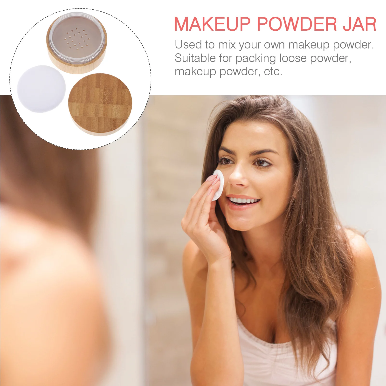 30Ml Empty Case Bamboo Makeup Container Sifter Lid Puff Holder For Cosmetics Art Supplies Storage Makeup Powder Jar Powder Puff