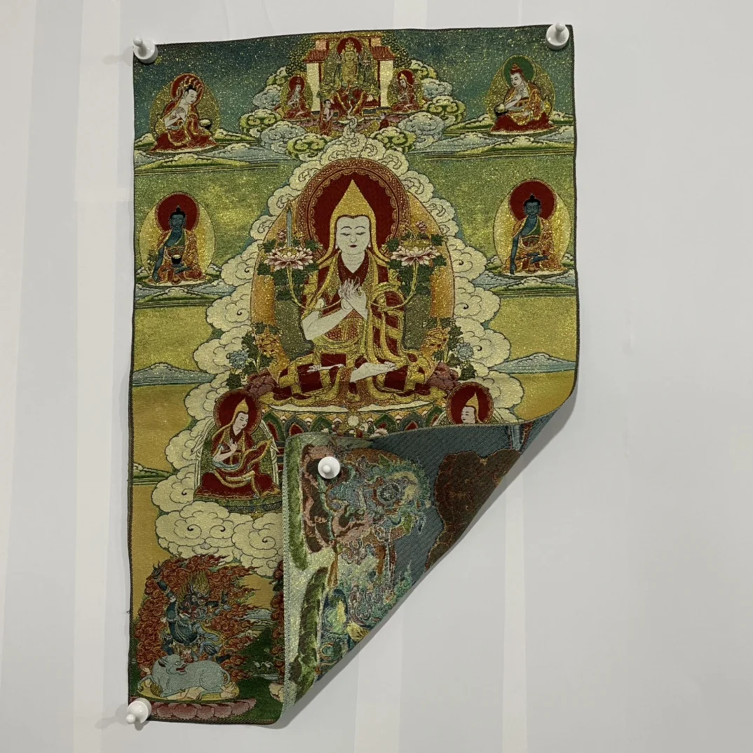 

35"Thangka Embroidery Tibetan Buddhism Silk Embroidery Brocade Nepal Tsongkhapa Buddha Thangka Worship Hall Town house Exorcism