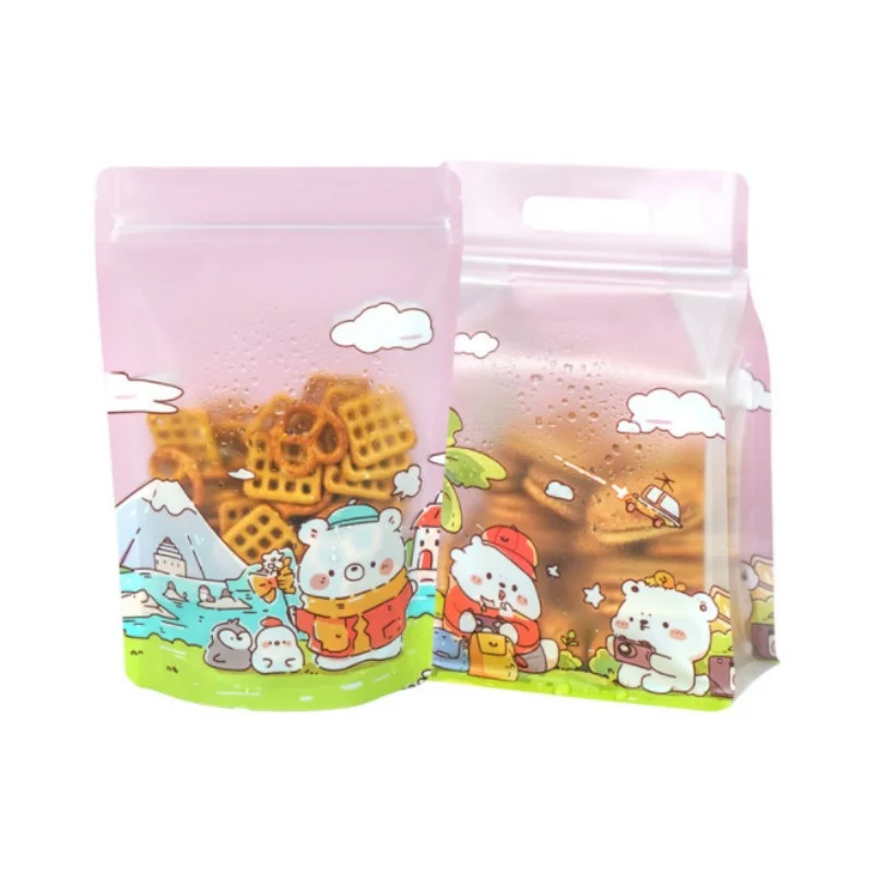 50 Uds. Bolsa de embalaje Ziplock con ventana de plástico de oso bonito DIY para niños, dulces, aperitivos, dátiles de azúcar, galletas, Matcha, bolsas de juguetes de regalo portátiles