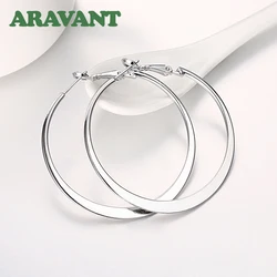 925 Sterling Silver 50MM Flat Big Round Circle Hoop Earring For Women Fashion Jewelry