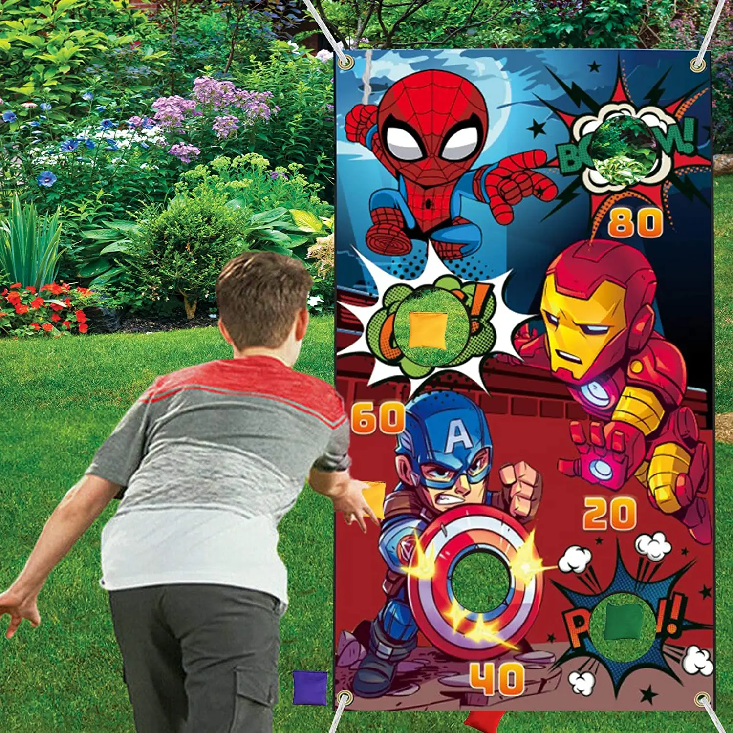 Hulk Iron Spider Man Toss Games Banner Fun Superhero Outdoor Throwing Game Party Supplies for Kids in Family Carnival Games