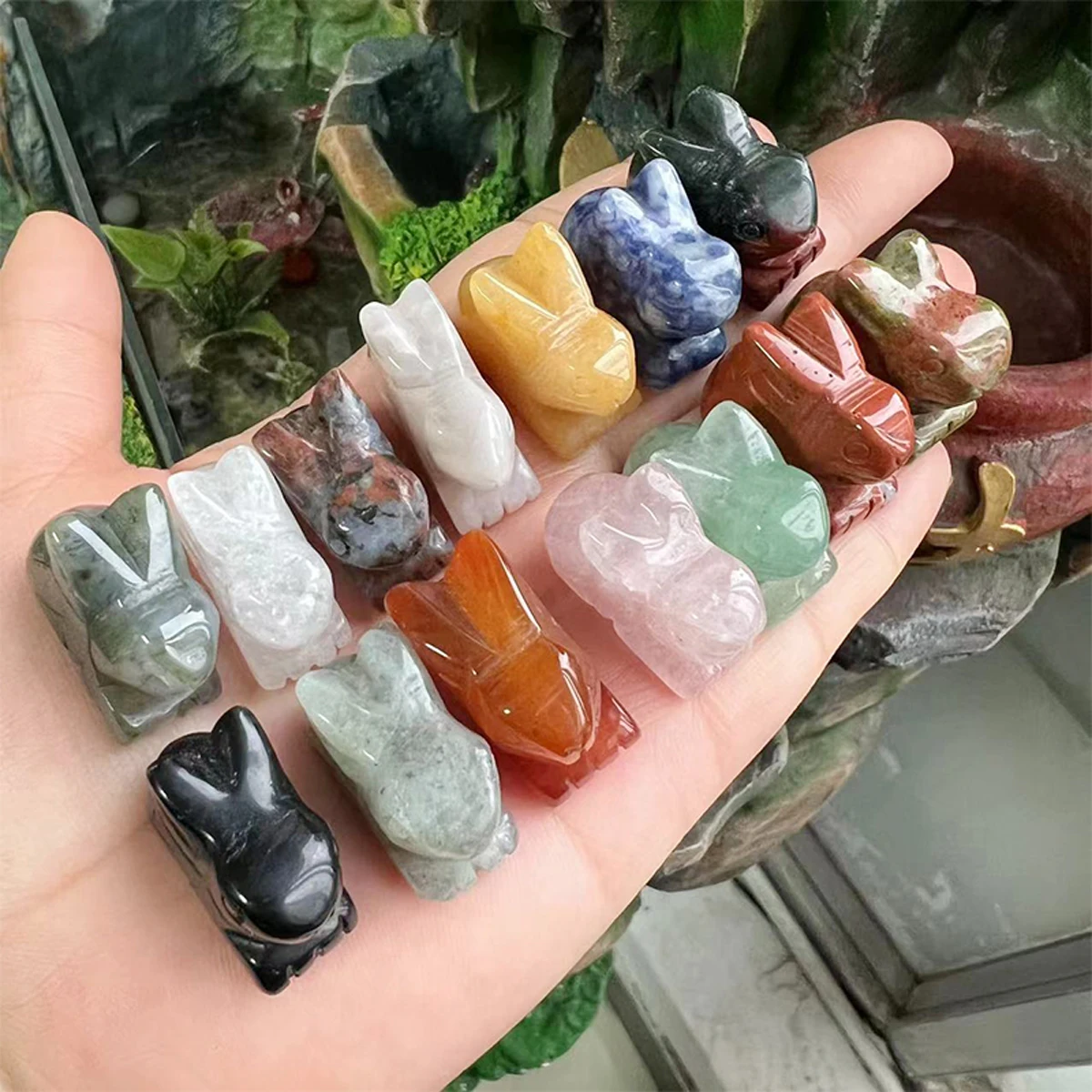 أرنب حجر نحت تمثال شفاء كريستال الحيوانات تمثال ديكور المنزل الأحجار الكريمة الطبيعية ارتفع الكوارتز الحرفية هدية غرفة زخرفة