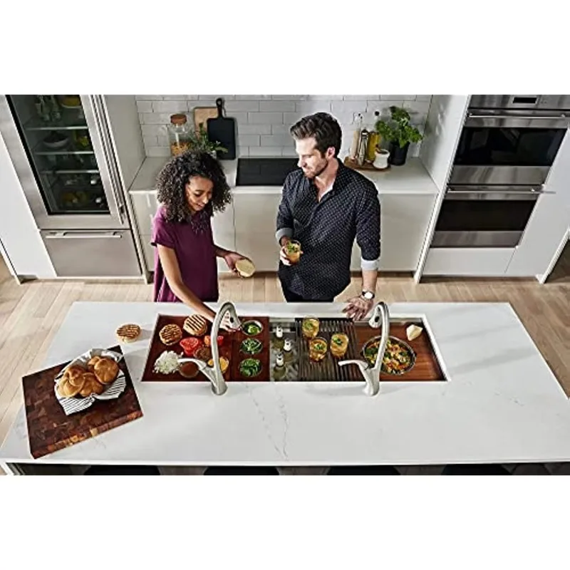 Fregadero de cocina con ranura para estación de trabajo de acero inoxidable debajo del mostrador con todos los accesorios