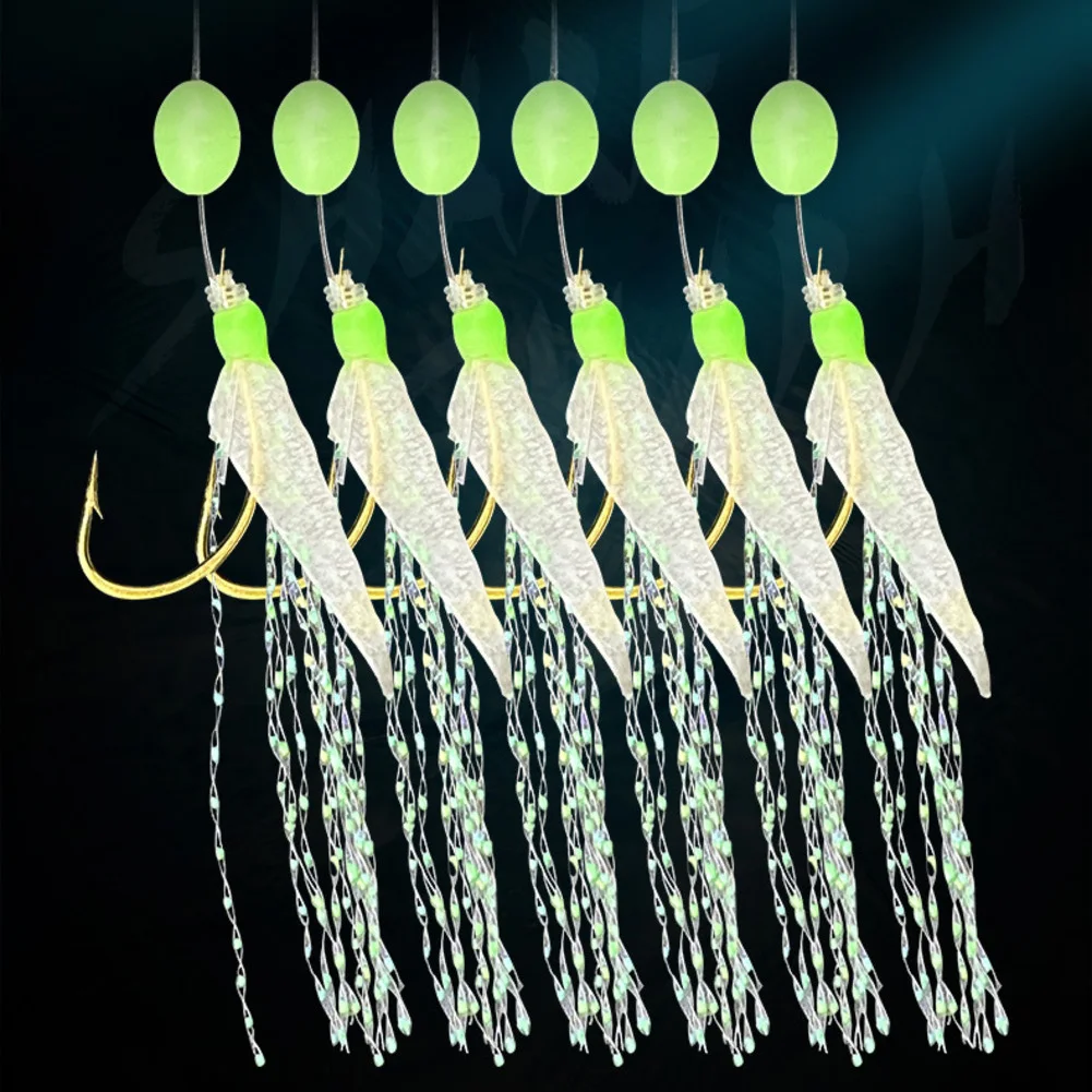 Luminoso para aparejos Sabiki, agua salada, piel de pescado Real, gancho de cuerda, plumas de caballa, juego de Señuelos de Pesca, cebo de pesca, herramienta de señuelo de plumas