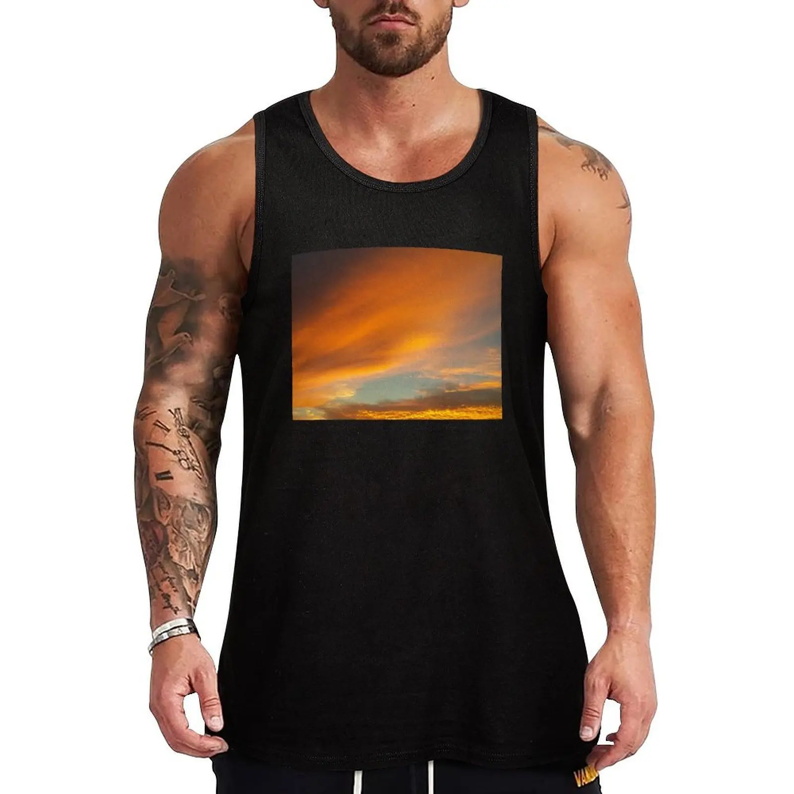 Red orange summer clouded sunset lights up the sky Tank Top Athletic Gym Tank Top Sleeveless Quick Dry Training
