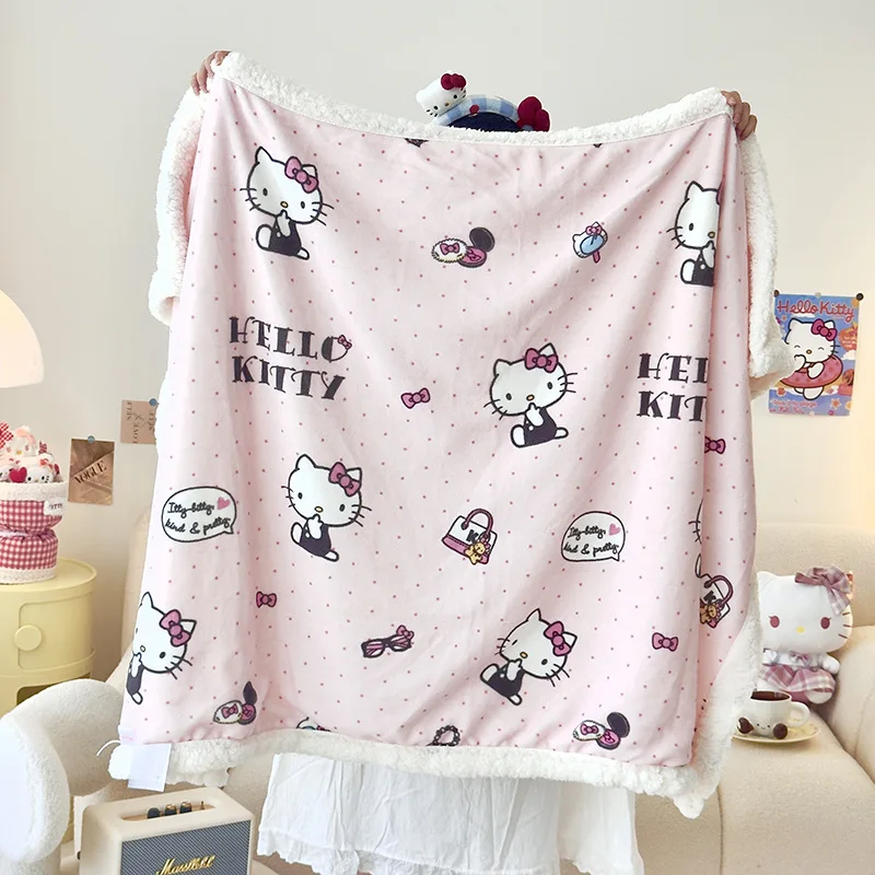 New Genuine Sanrio Series Kawaii Hello Kitty My Melody Multi-Functional Invisible Zipper Thick Cartoon Warm Lamb Velvet Blanket view 5