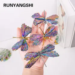 1PC Natural Crystal Stone Reiki Gemtone Healing Aura Tourmaline Colorful Flame Butterfly Animal Statue Home Garden Decorations
