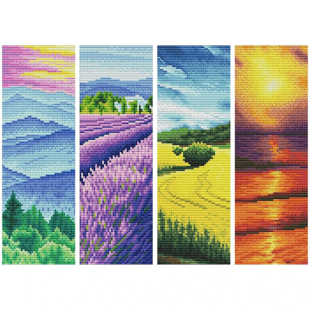 11CT Stamped Double-Sided Lavender Field Bookmark Making Kit 18x6cm Crossstitch Bookmark Art Projects for Kids Adults Beginners