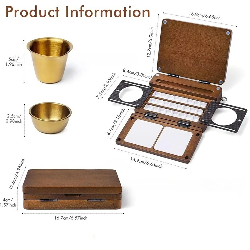 Portable 24 Wells Watercolor Palette Foldable Wooden Paint Tray for Artists Beginner Travel Painting Sketching Drawing Tools view 6