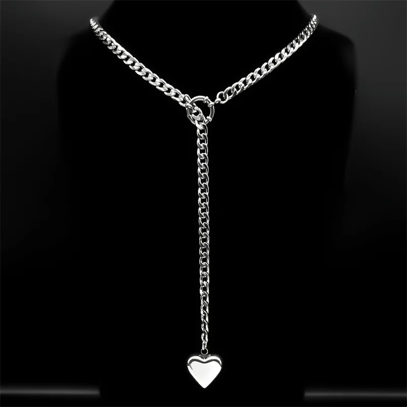 Herz Stern O-ring Lange Kette Für Frauen Männer Punk Rock Halskette Edelstahl Kubanischen Halsketten Einfache Einstellbare Y-halskette – Detail 11