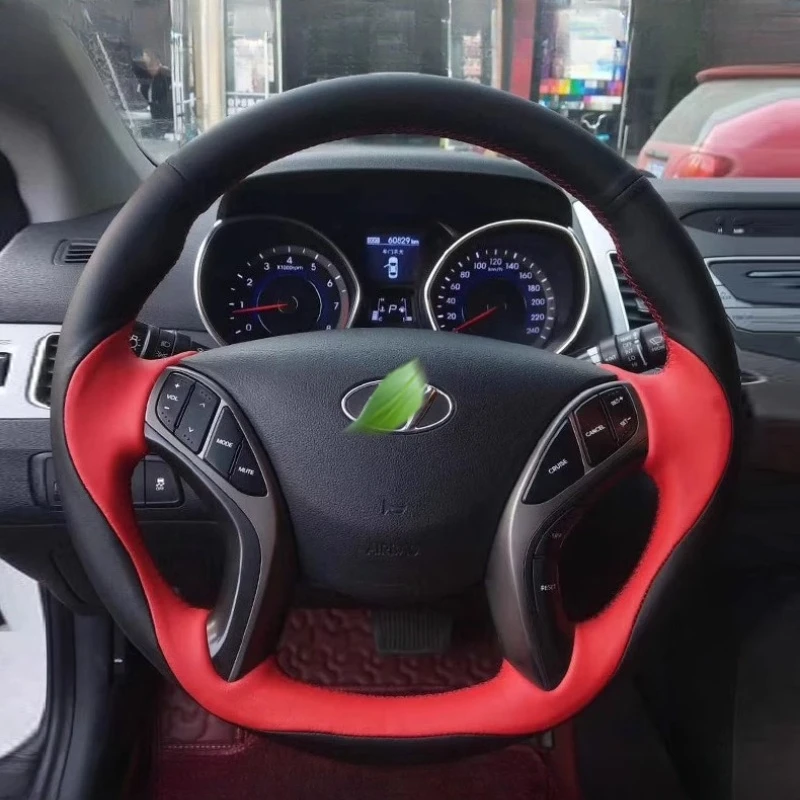 Hand-Stitched Non-Slip black Suede carbon fiber Car Steering Wheel Cover For Hyundai Elantra Avante i30 2012-2016