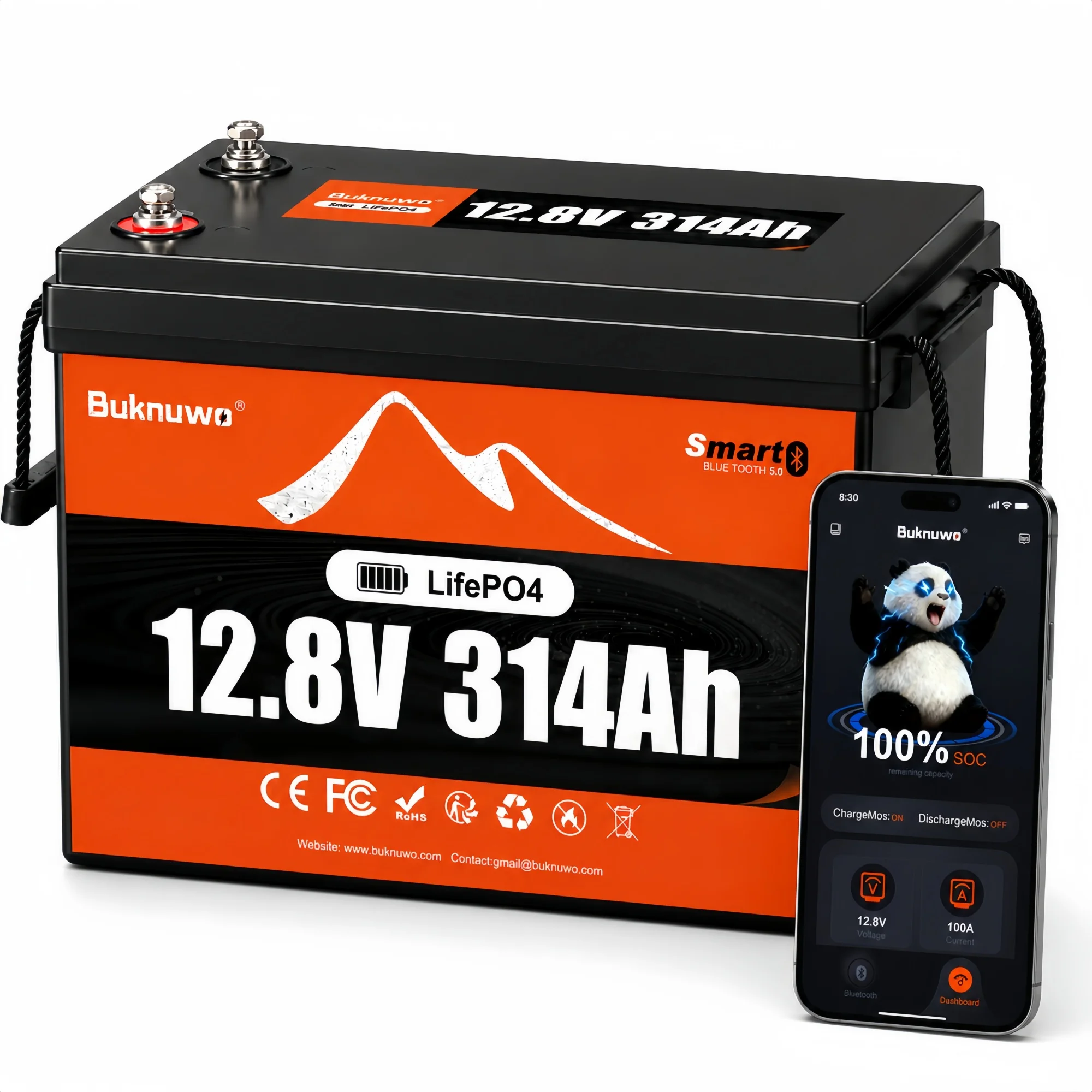 BUKNUWO 12V 314Ah LiFePO4 Lithium Battery Pack Smart BMS Low Temp Protection 15000 Cycles for Home Energy Storage System Solar Off-Grid