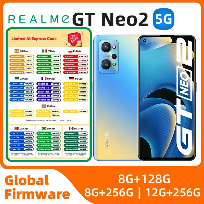 

Realme GT Neo2 Android 5G Unlocked 6.62 inch 256G All Colours in Good Condition Original used phone