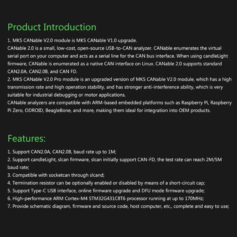 High Speed CAN Analyzers Converter SocketCAN Analyzers CAN to USB Serial Port