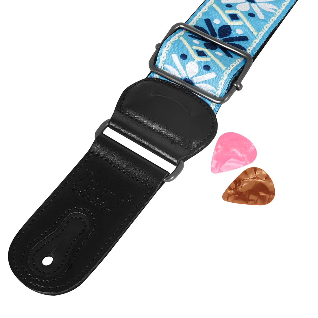 Guitar Strap Bass Cotton Leather Embroidery Straps Adjustable Neck Strap With Pick Electric Acoustic Guitar Bass Accessories