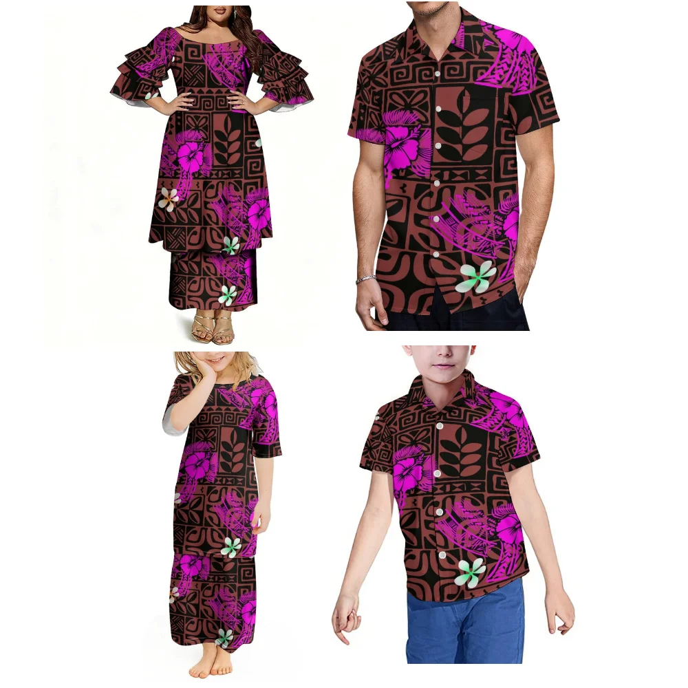 Conjuntos Puletasi Personalizables de Verano para Familias Polinesias, Faldas Modernas para Damas y Niñas, Camisas Casuales para Hombres y Niños