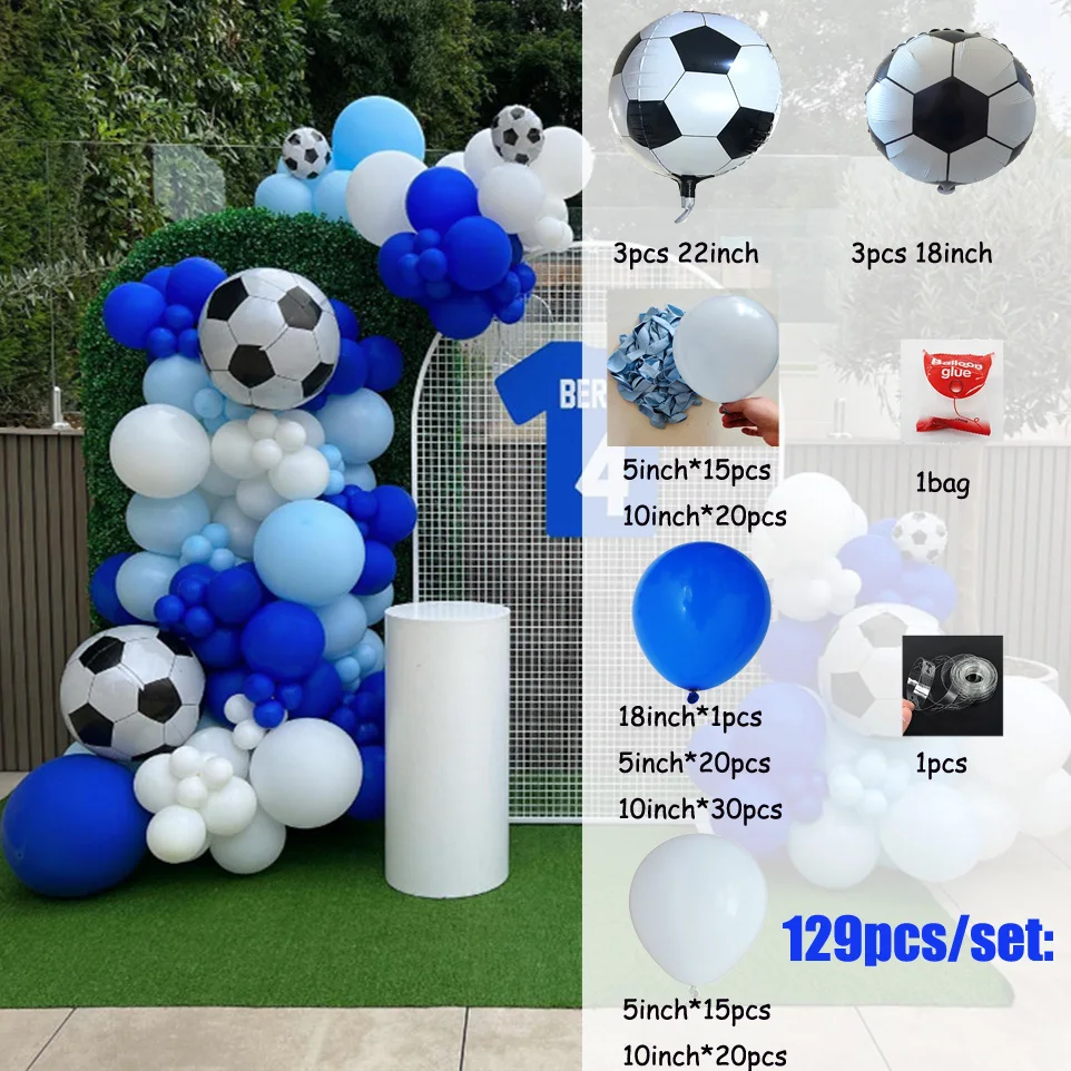 129pcs 4D Football  Balloon Garland Arch Kit Dark Blue Latex Ball Soccer Foil Balloons Boy Sports Birthday Baby Shower Party Dec