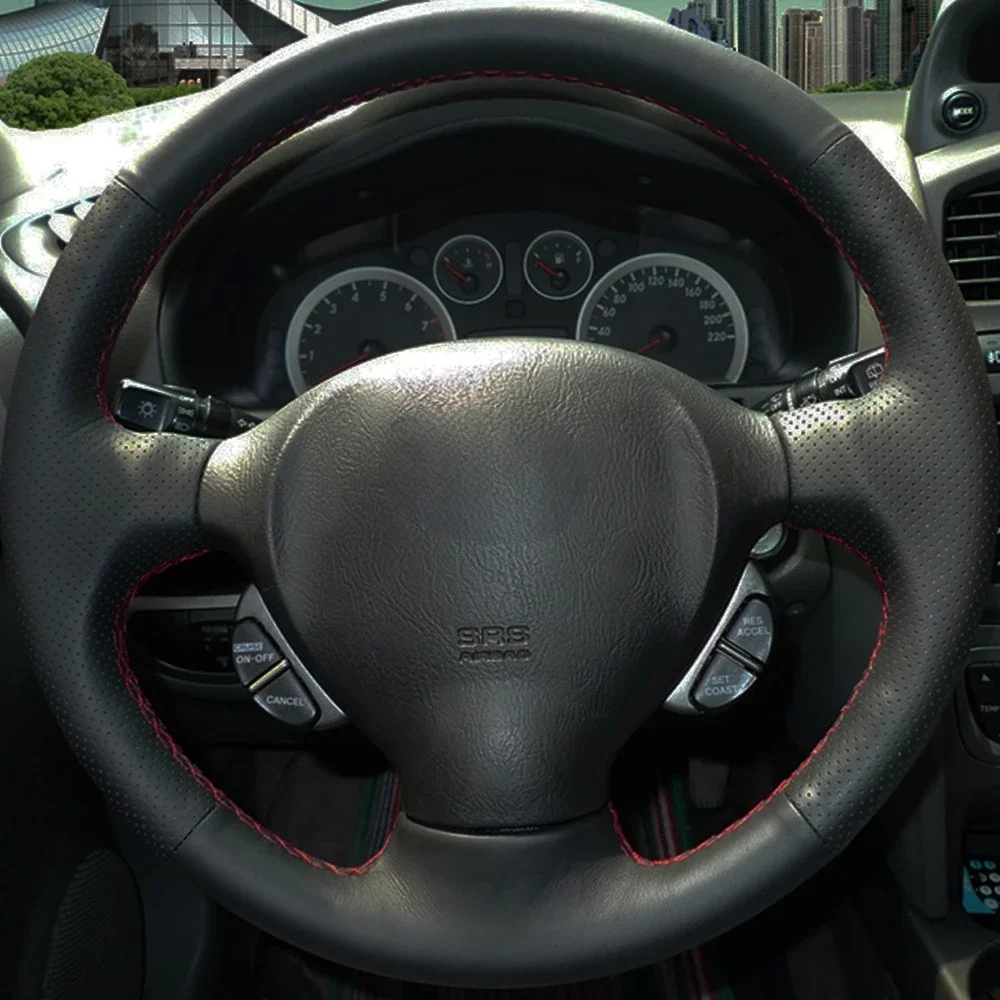 

Car Steering Wheel Cover DIY Hand-stitched Black Artificial Leather For Hyundai Santa Fe 2001 2002 2003 2004 2005 2006