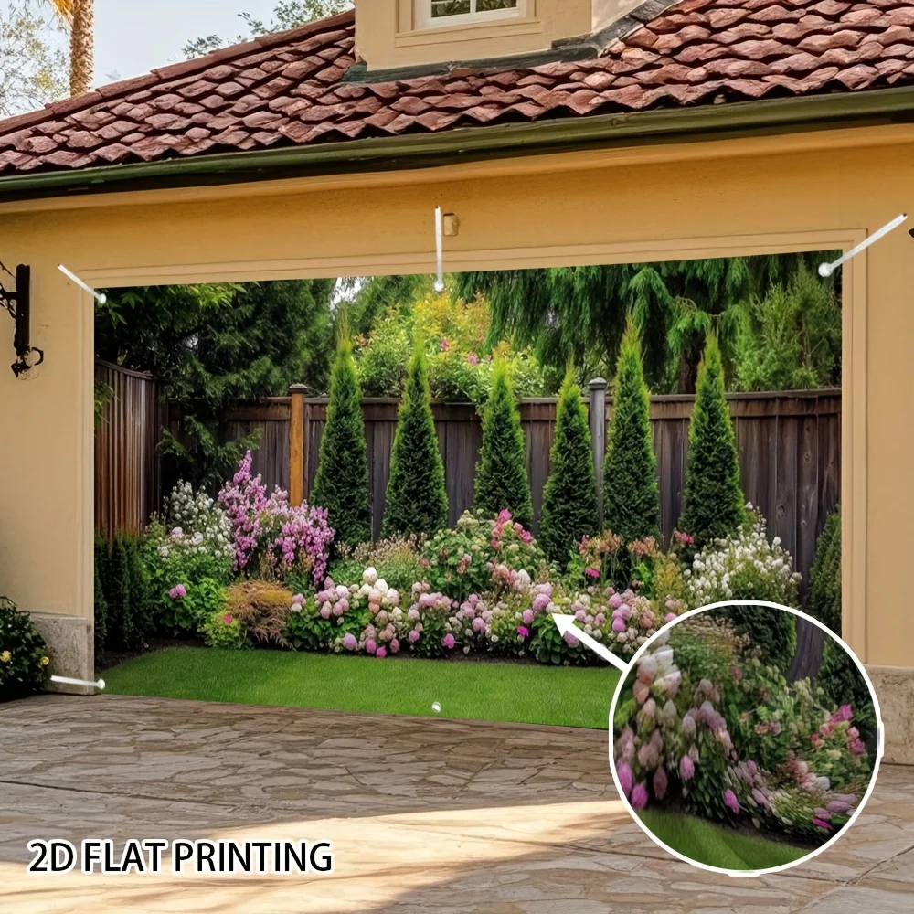 Panel de valla de jardín impreso plano 2D realista, diseño de seto verde y hoja de hiedra, patrón de valla blanca, 1 ud.