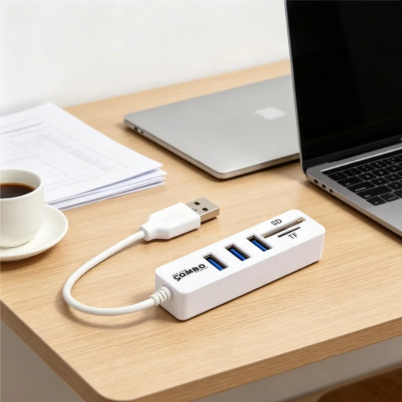 3-Port USB 2.0 Hub with Cable Long Strip Power Strip Combo TF/SD Multi-card Adapter One-Line Splitter Data Transfer Device - view 6
