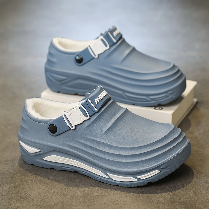 Men's Winter Warm EVA Clogs Slippers Waterproof Fleece Lined Non-Slip Thick Sole 2-Way Wear Casual Indoor Outdoor House Shoes
