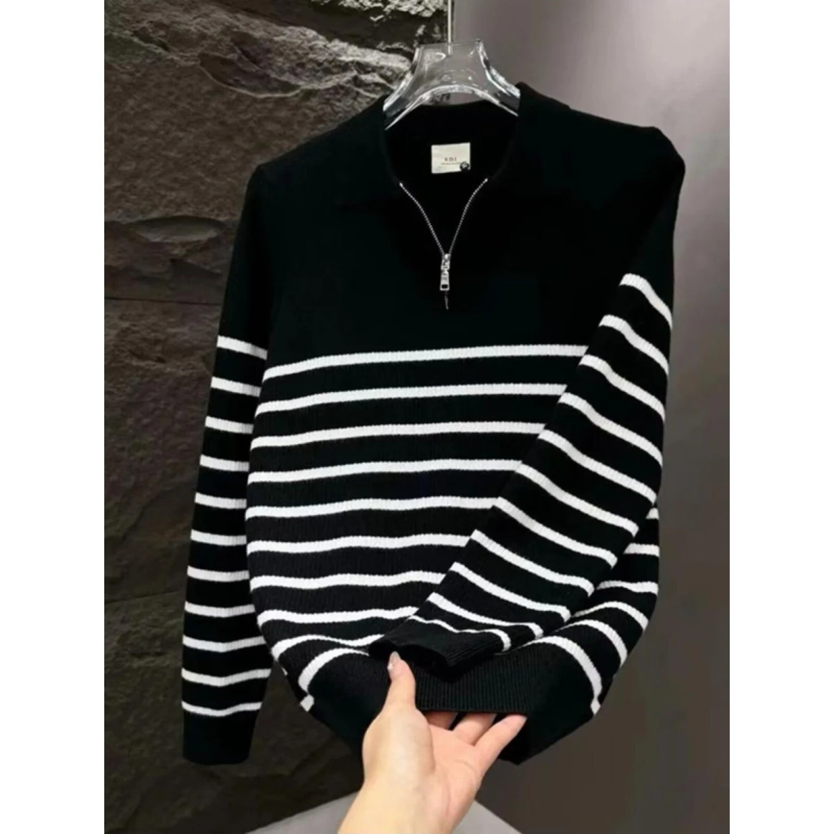 

Fall Winter V-Ne Knitted Cardigan Men's Color Casual Sle Loose Fit Long Sve Hooded Jaet Polyester Fiber