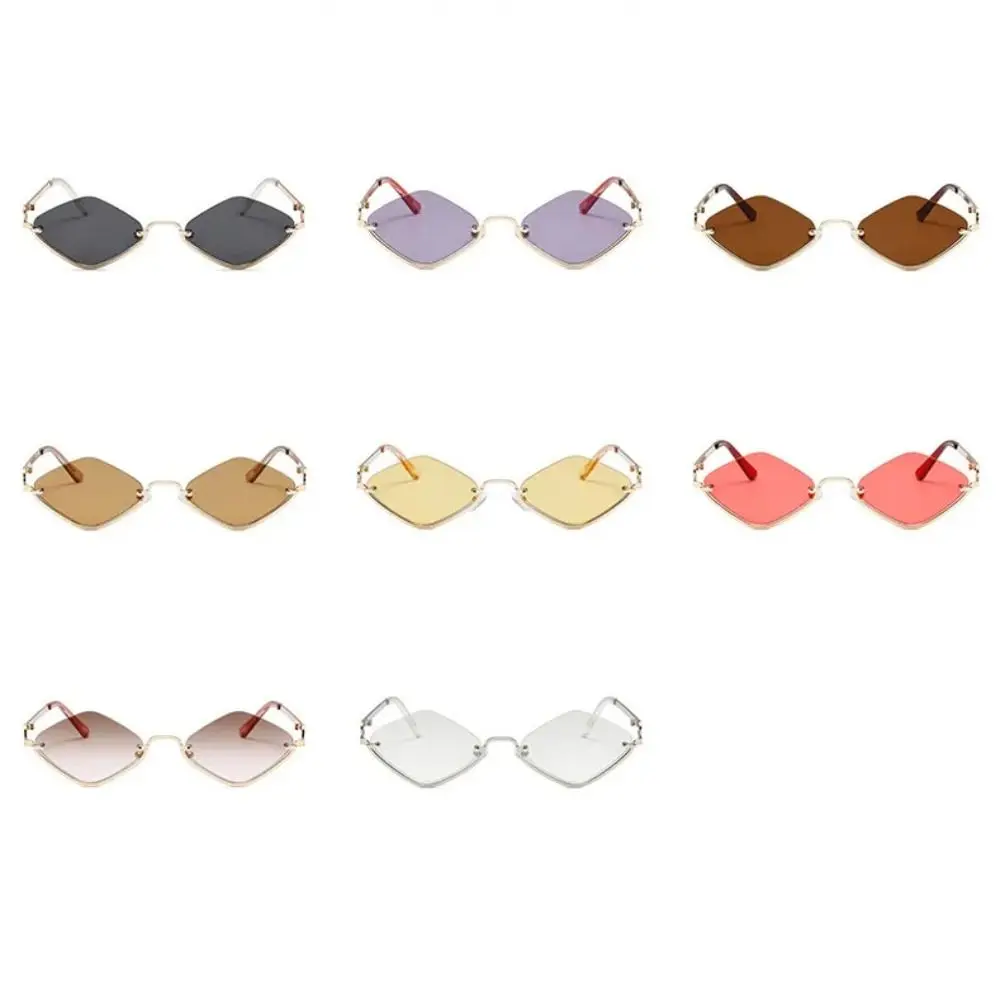 Occhiali da sole a rombo UV400 Protezione UV Mezza montatura in metallo Resistente ai raggi UV Occhiali da ciclismo in vetro Cat Eye Shades Occhiali da sole poligonali