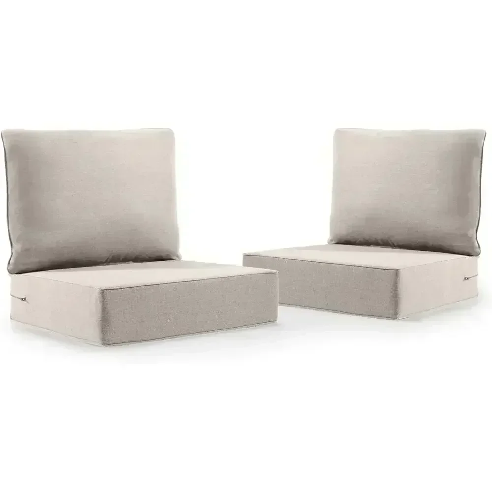 UV-Resistant Water-Proof Outdoor Cushion Set - 6 Thick Foam Patio Seat Covers, 24x24, Beige, 2-Pack