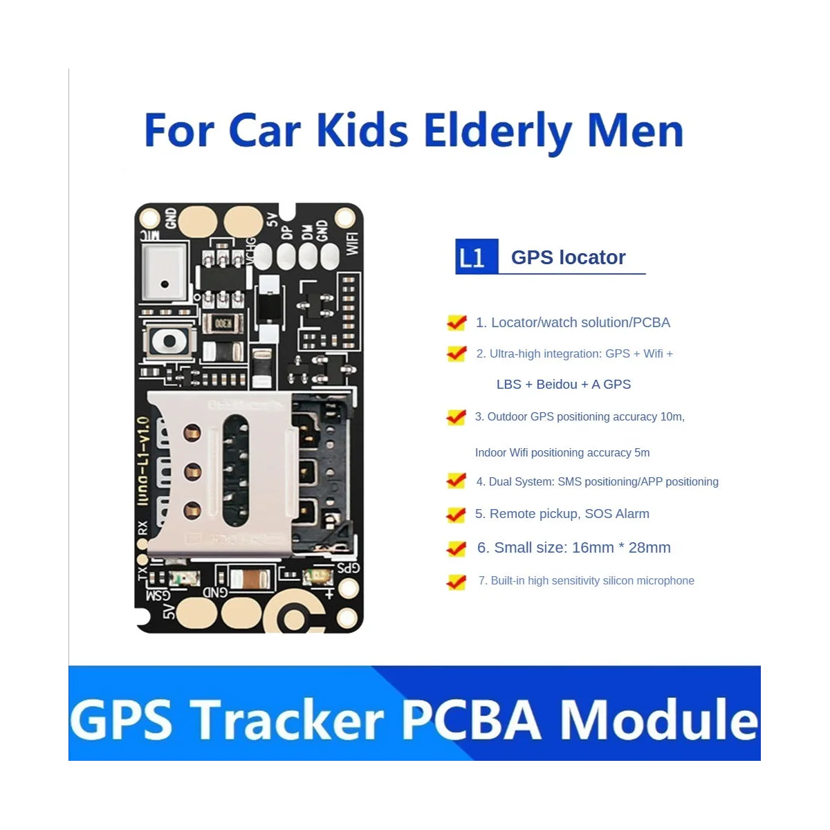 Gps Tracker Pcba Module Real Time Tracking Locator Apparaat Voor Auto Kinderen Ouderen Mannen Anti-Verloren Opname Tracker