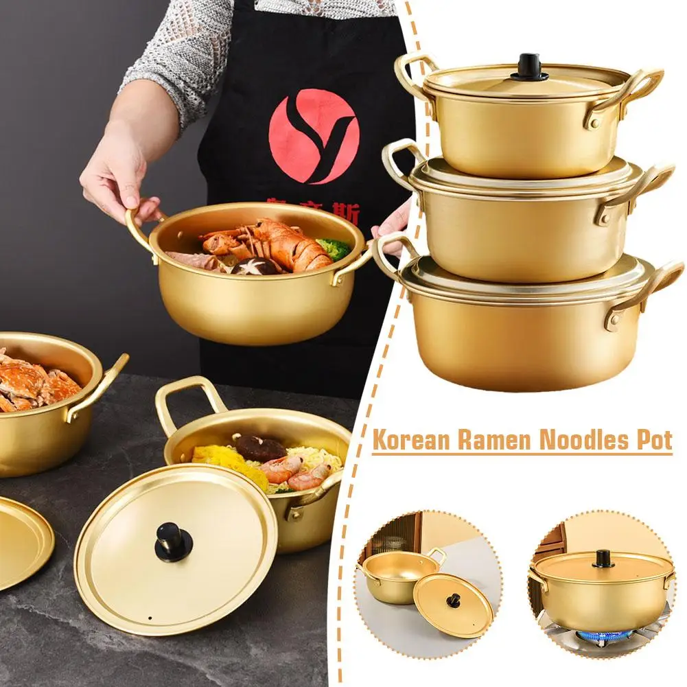 Instant Ramen Pot Korean Ramen Cooking Pot Gold Aluminum Kitchen & Alloy with Heating Pot Fast Hot Cookware Handles Noodle Y4A8