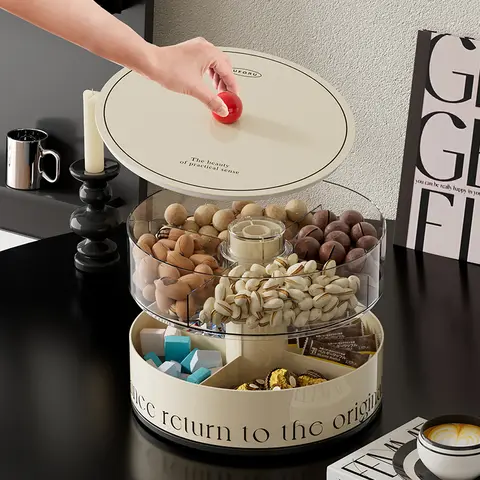 UFORU ड्राई फ्रूट ट्रे लिविंग रूम कॉफी टेबल घरेलू स्नैक ट्रे प्रेस लिफ्ट कैंडी बॉक्स फल अखरोट भंडारण बॉक्स 10 best sales कैंडी ट्रे - №9