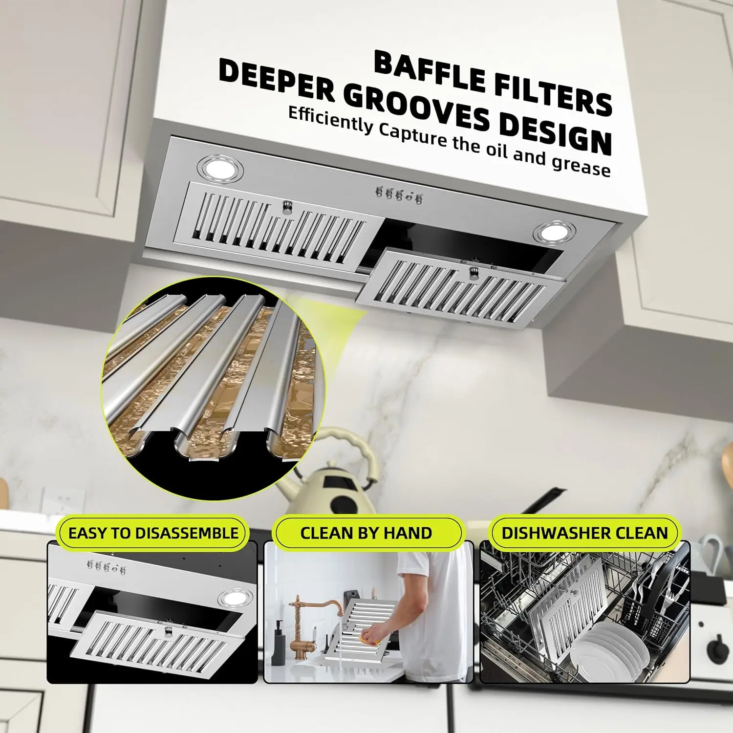 Range Hood Insert 30 inch, Built-in Kitchen Hood with 600 CFM, Ducted/Ductless Convertible Kitchen Vent Hood,