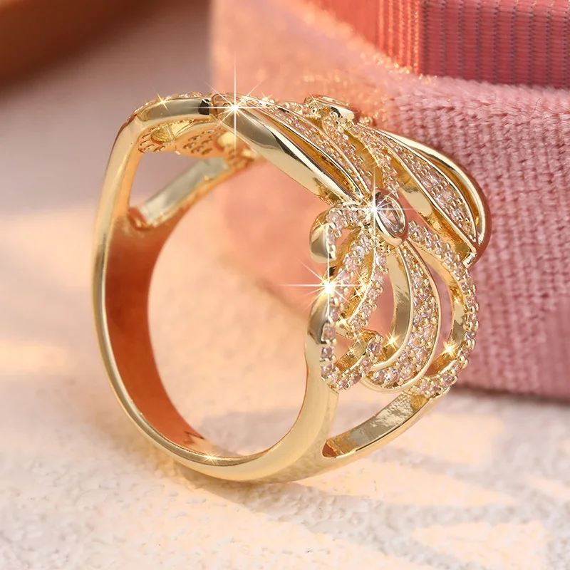 Elegant Luxury Hollowed Out Butterfly Shaped Ring Inlay Synthetic Zircon Women's Wide Face Ring Sweet Cute Accessory Jewelry
