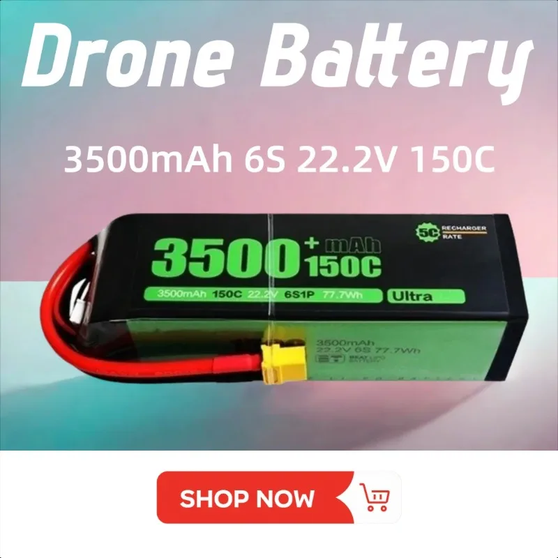 

XT60 3500mAh 6S 22.2V 150C LIPO Battery for RC Helicopter Quadcopter FPV Racing Drone Rechargeable Battery