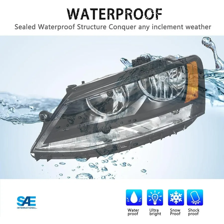 مجموعة المصابيح الأمامية متوافقة مع 11-18 فولكس فاجن جيتا MK6 مصباح الرأس نموذج الهالوجين استبدال الإسكان الأسود الزاوية العنبر #6