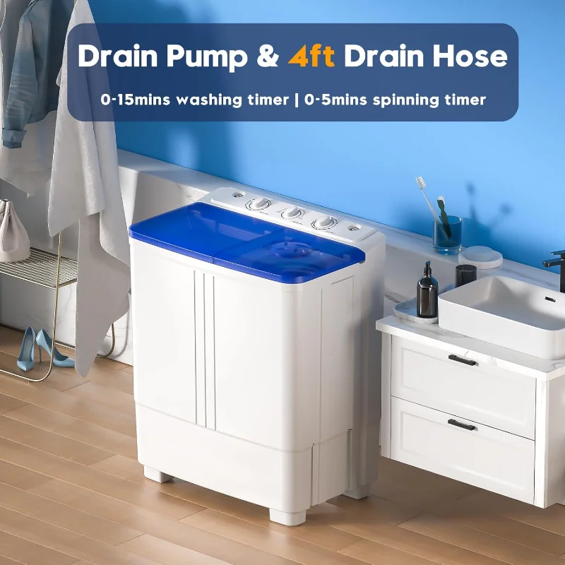Auertech Portable Washing Machine, 20lbs Twin Tub Washer with Drain Pump, Semi-automatic 12lbs Washer 8lbs Spinner Combo