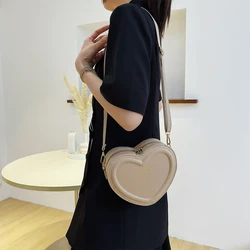 Women's Heart-Shaped Candy Color Shoulder Bag PU Leather Crossbody with Zipper Closure, Adjustable Strap for Casual Daily Use