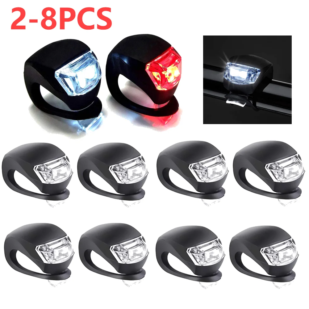 2-8pcs LED Silicone Bicycle Front Rear Light Set 3 Modes Waterproof MTB Mountain Road Bike Cycling Headlight Tail Warning Lamp