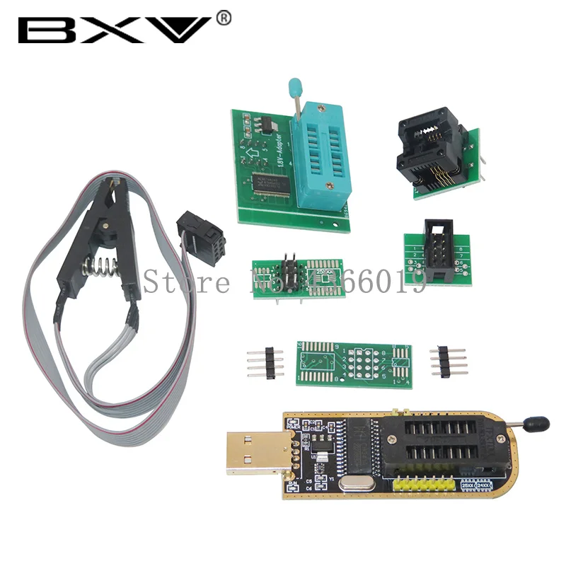CH341A 24 25 Series EEPROM Flash BIOS USB Programmer Module + SOIC8 SOP8 Test Clip + 1.8V adapter + SOIC8 adapter DIY KIT