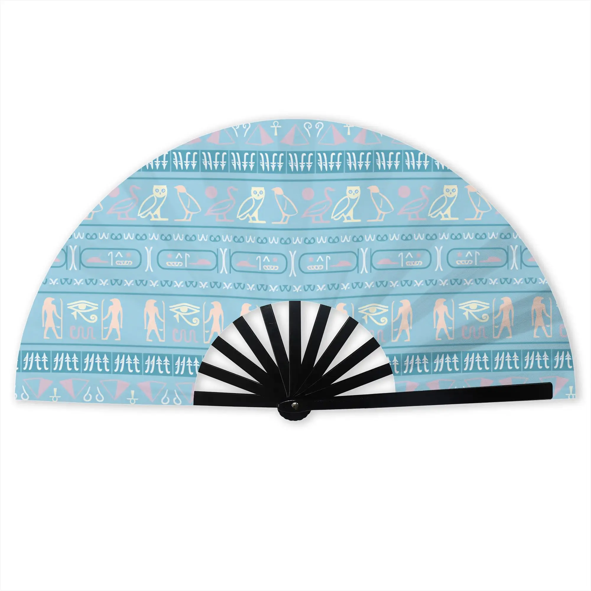Egyptian Pyramids Hieroglyphs Stylish Hand Fan Women Ankh Eye of Horus Printed Polyester Fan  Aesthetic For Sports Events Gift