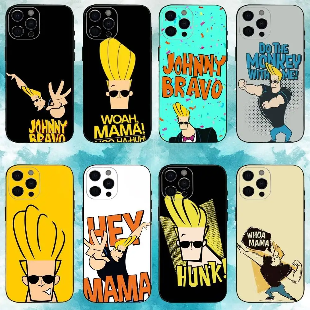 

J-Johnny Bravo Phone Case For iPhone17,16,15,14,13,12,11 Plus,Pro Max Soft Black Cover