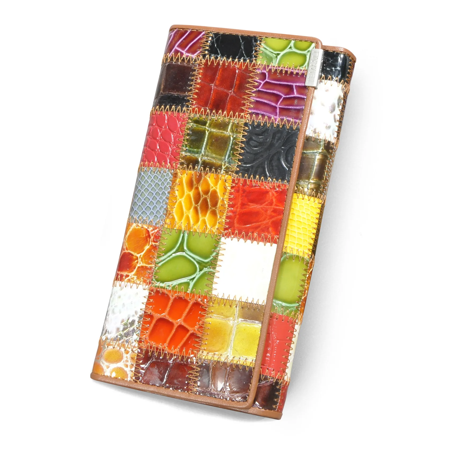 Vintage Patchwork Long Wallet Women Top Layer Cowhide Leather Clutch Purse Elegant Multi Card Slots Phone Holder Coin Pocket